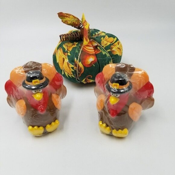 Vintage 90s Gibson Turkey Candles Plush Pumpkin Fall Thanksgiving Decor Lot - Picture 1 of 6